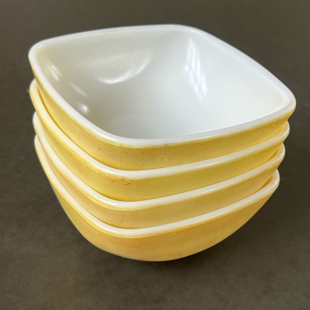 Yellow Pyrex Ovenwear bowls. Made in 1955